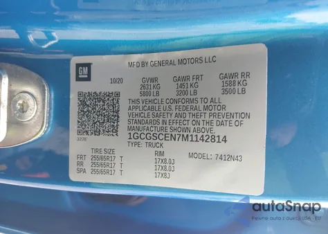 2021 Chevrolet Colorado 2Wd Short Box Lt из США, поврежденный, VIN 1GCGSCEN7M1142814